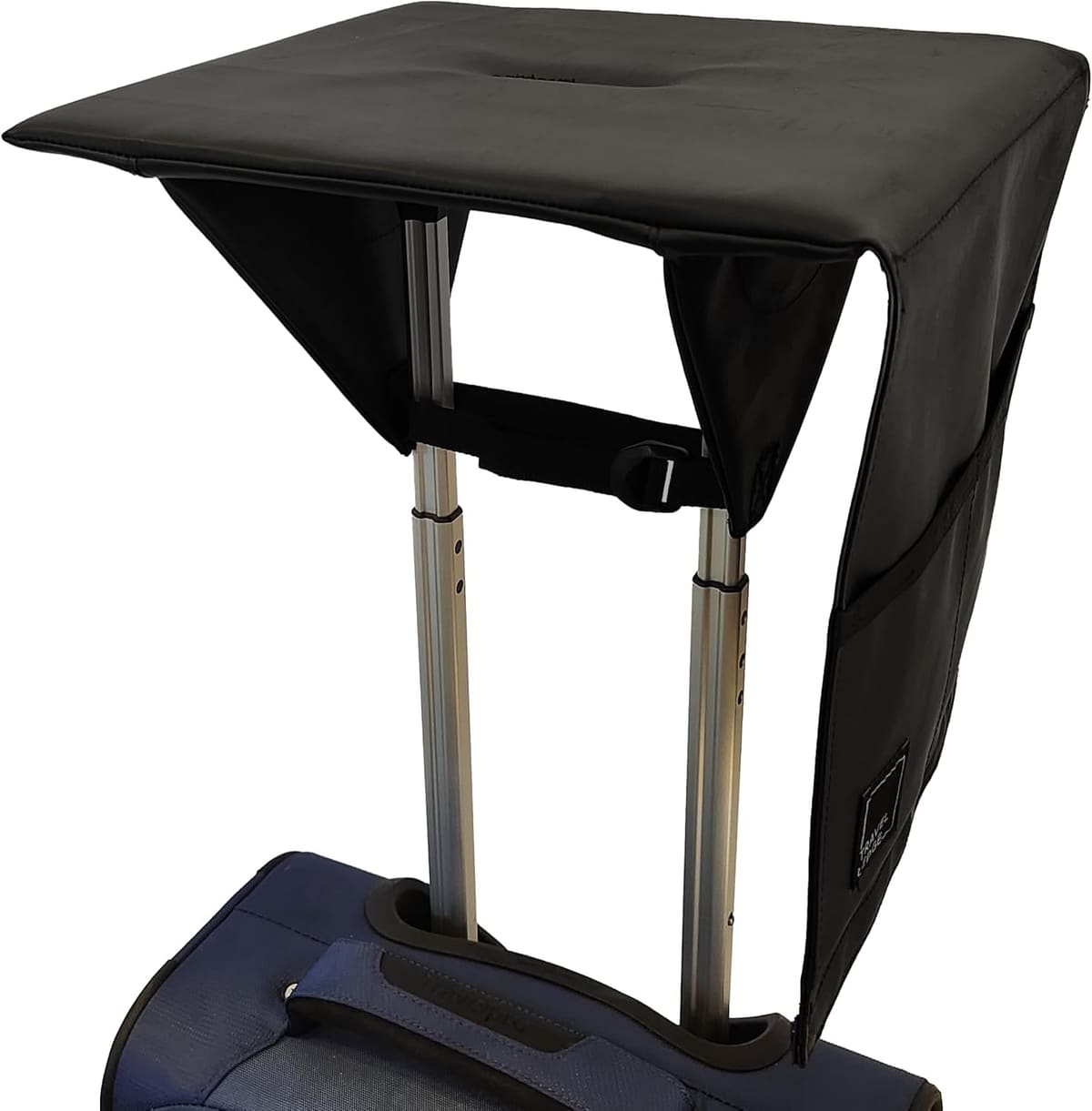 Travel Ledge unfolded across two separate telescoping luggage handle posts